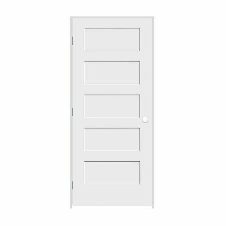 CODEL DOORS 28" x 80" x 1-3/8" Primed 5-Panel Equal Panel Interior Shaker 7-1/4" RH Prehung Door 2468pri8405RH26D714